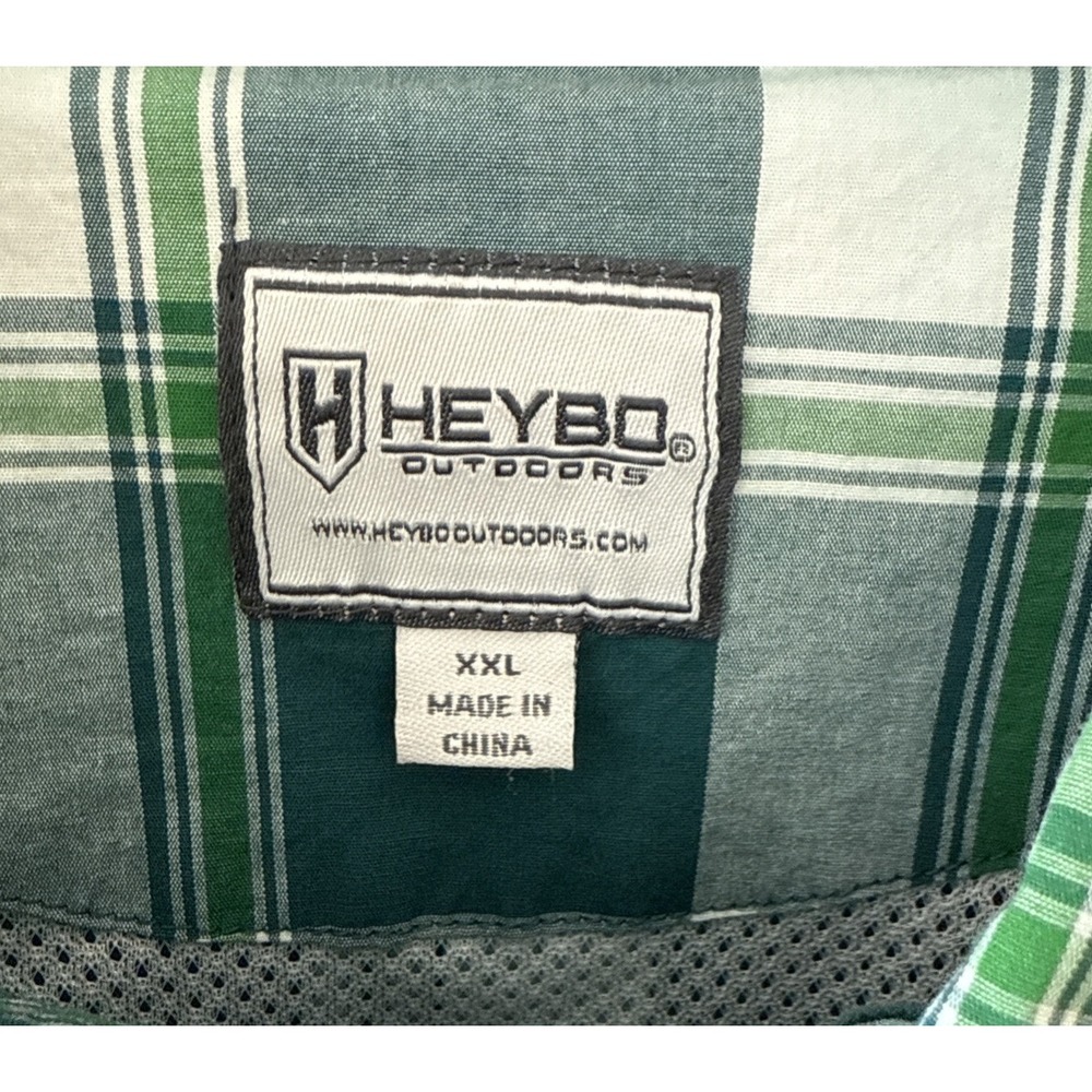 Heybo Outdoors Button Down Shirt Long Sleeve Vented Green Plaid Mens XXL - Picture 6 of 7
